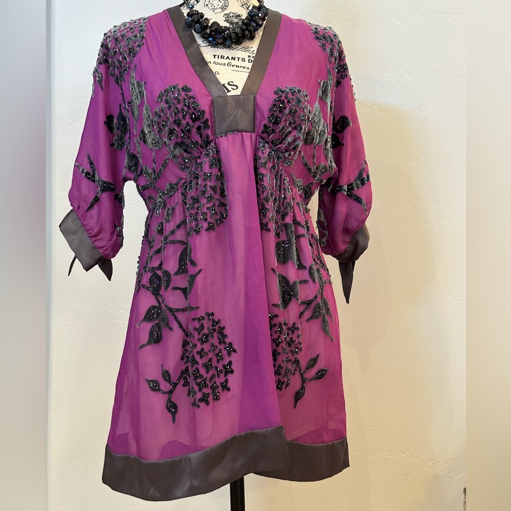 Hale Bob silk beaded velvet burnout tunic size medium